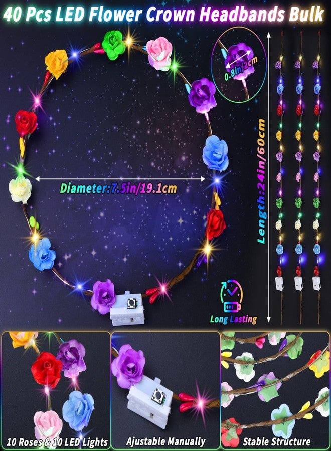 UZLU 80 Pcs LED Flower Crown Headband Glow Floral Wreath Crown for Women Light Up Flower Headband Glow in the Dark Hair Accessories for Wedding Birthday Cosplay Halloween Christmas Beach Party Favor - Image 2
